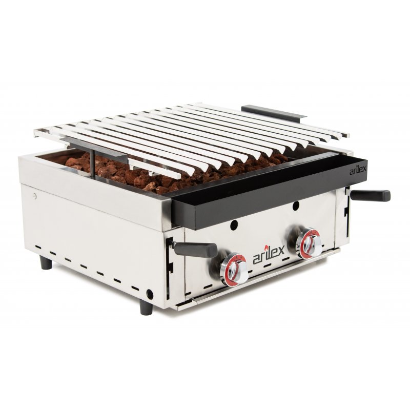 Barbacoa A Gas Piedra Volcánica  Con Parrilla Inoxidable Regulable En 3 Alturas BARINOX60-Arilex