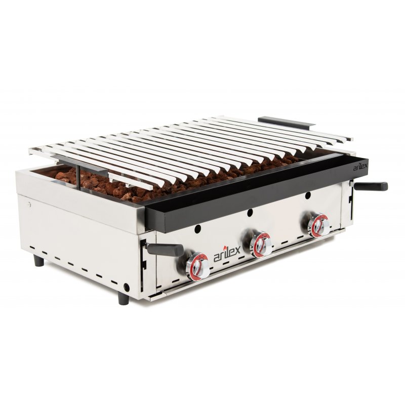 Barbacoa A Gas Piedra Volcánica Con Parrilla Inoxidable Regulable En 3 Alturas BARINOX90-Arilex